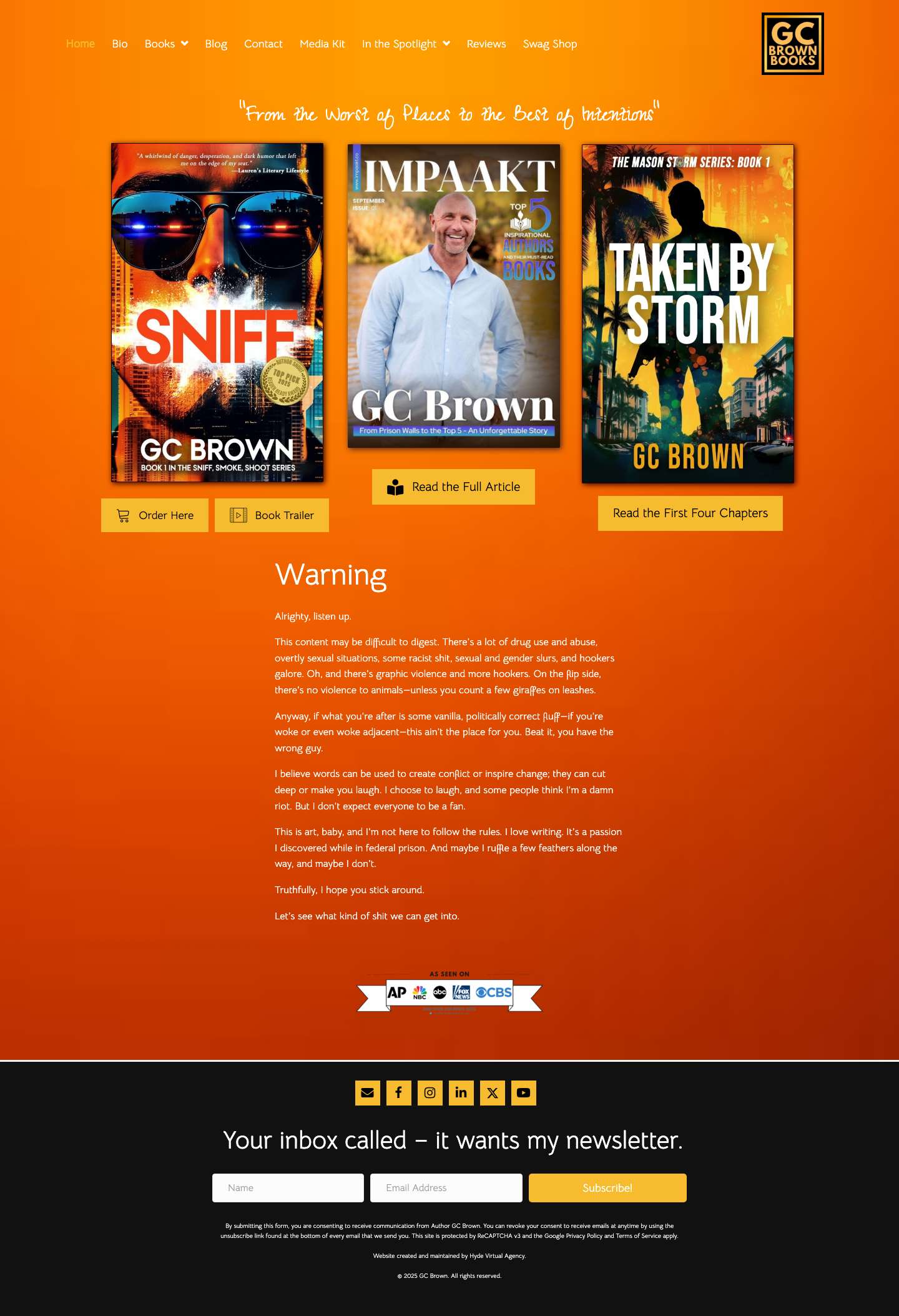 Award-Winning Author GC Brown | SNIFF & Storm Series Books - Full Screenshot