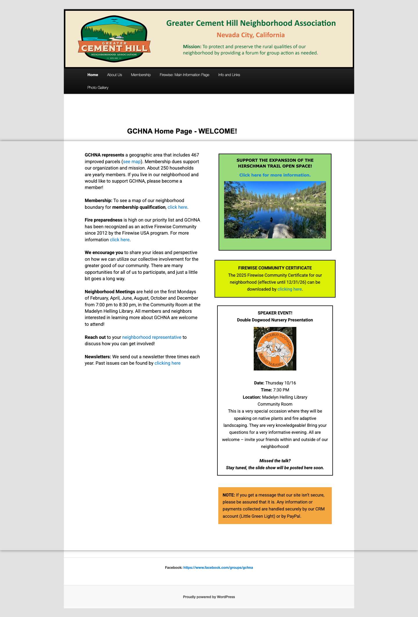 Welcome to the Greater Cement Hill Neighborhood Association | To protect and preserve the rural qualities of our neighborhood by providing a forum for group action as needed. - Full Screenshot