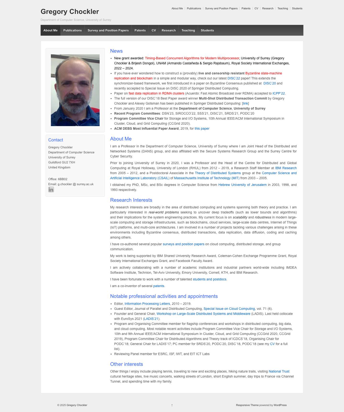 Gregory Chockler | Department of Computer Science, University of Surrey - Full Screenshot