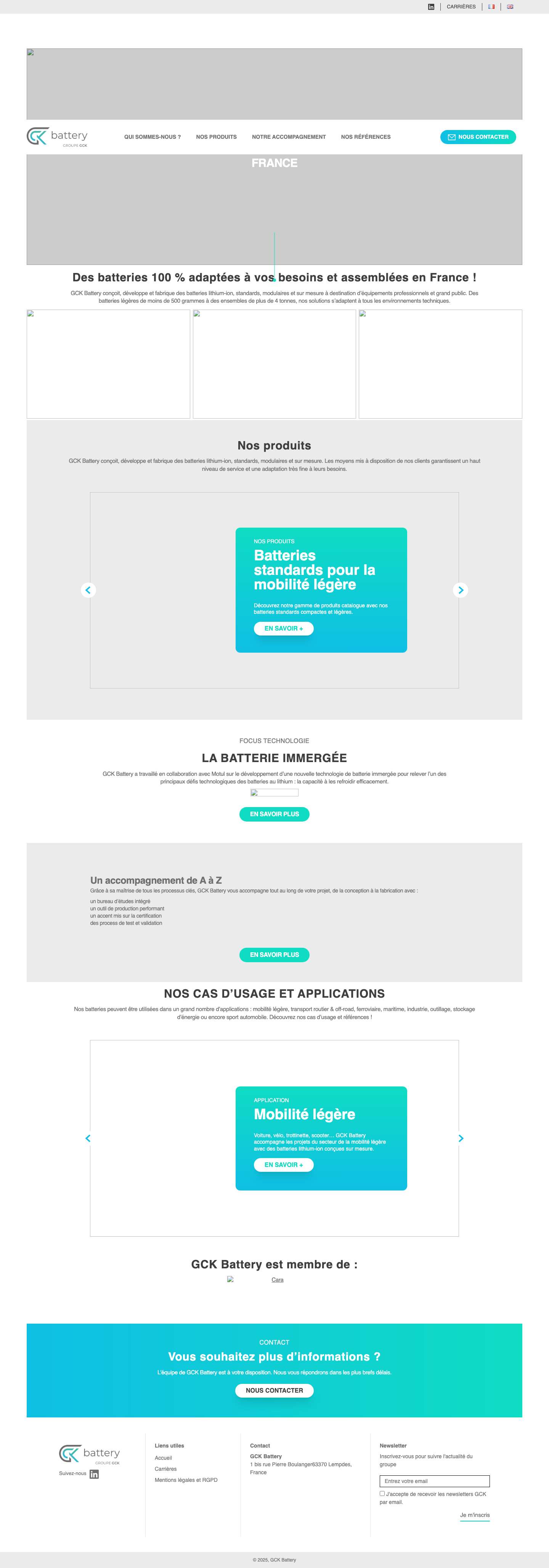 GCK Battery - Fabricant de batteries lithium-ion - Conception & Production - Full Screenshot