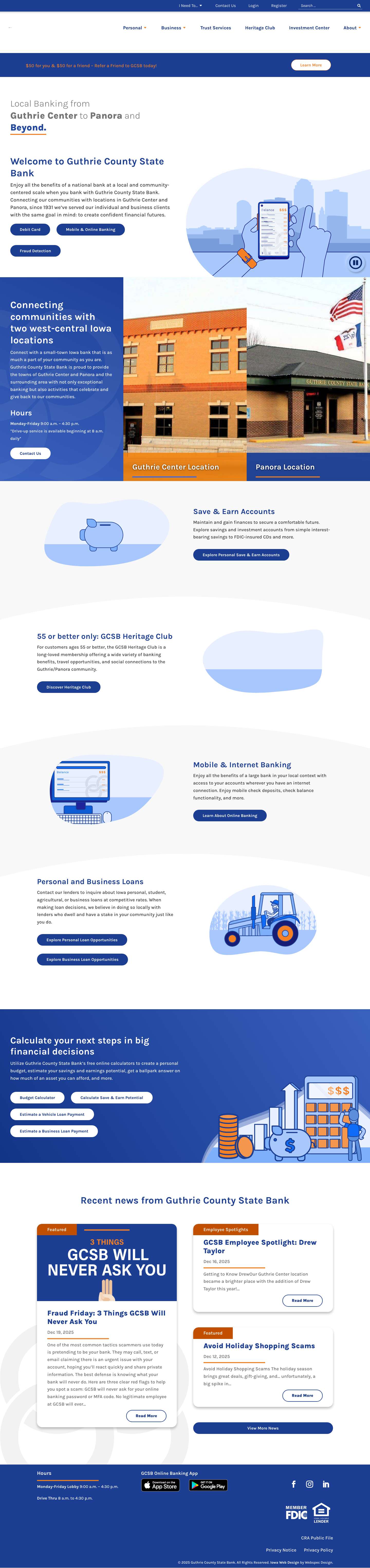 Guthrie County State Bank | Guthrie Center & Panora, Iowa - Full Screenshot