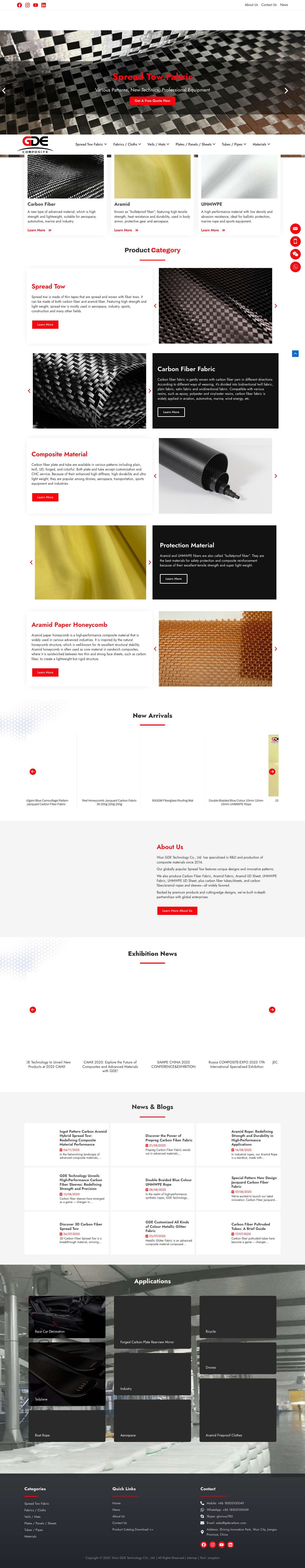 Largest Selection of Carbon & Aramid Material Supplier - GDE - Full Screenshot