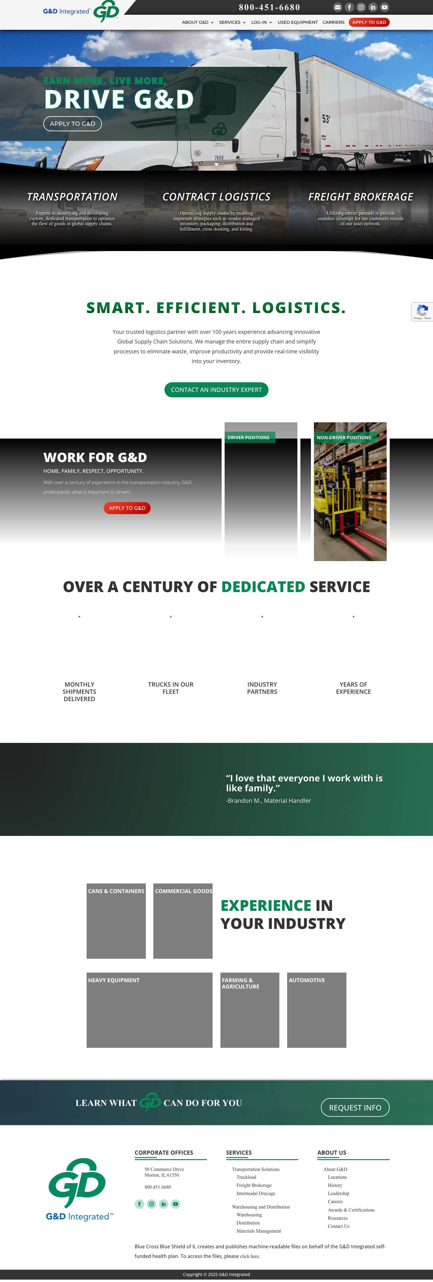 G&D Integrated | Home Page | Logistics Services - Full Screenshot