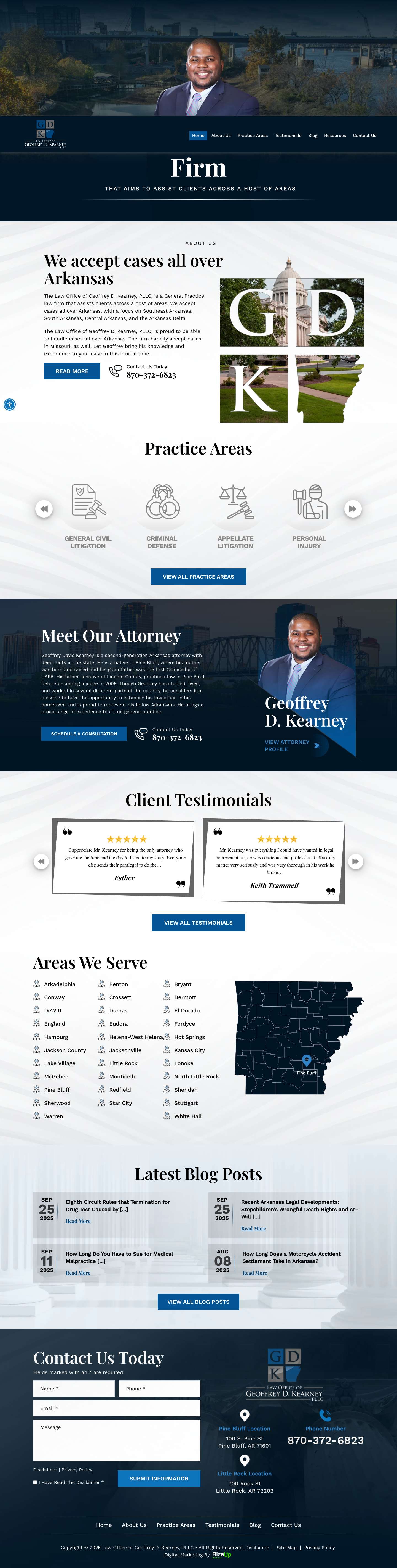 Arkansas Lawyer - Personal Injury, Criminal Defense & Civil Litigation | Law Office of Geoffrey D. Kearney, PLLC - Full Screenshot