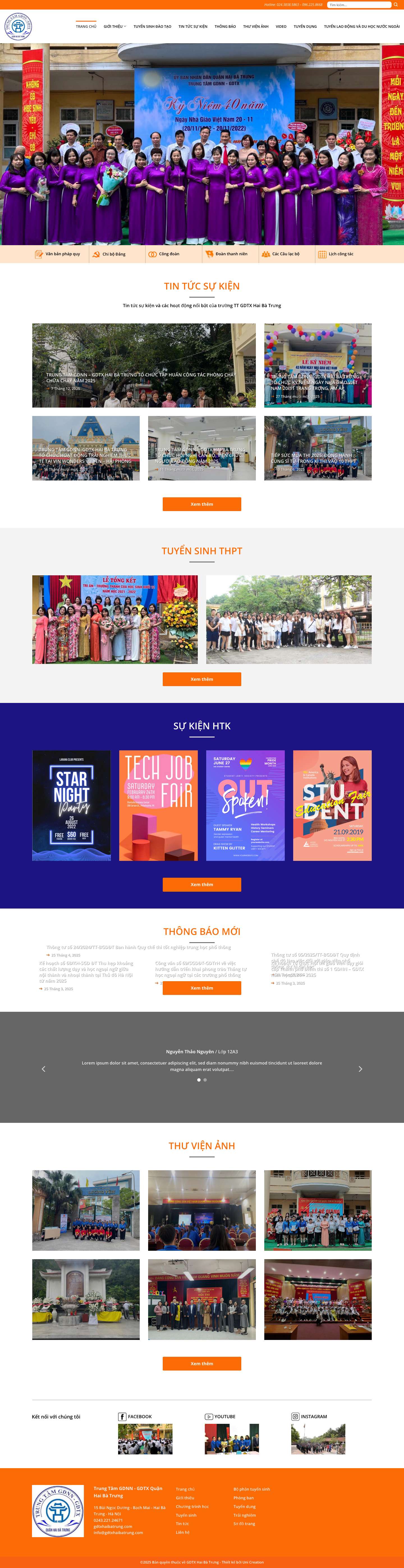 Trang chủ - TRUNG TÂM GIÁO DỤC NGHỀ NGHIỆP - GIÁO DỤC THƯỜNG XUYÊN QUẬN HAI BÀ TRƯNG - Full Screenshot