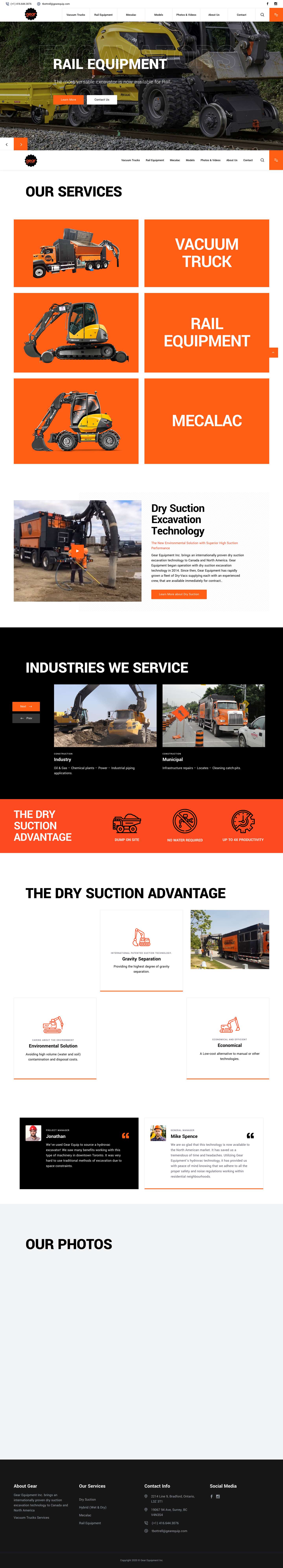 Gear Equipment | Canada Vacuum Trucks, Rail Equipment, Mecalac Excavators - Full Screenshot