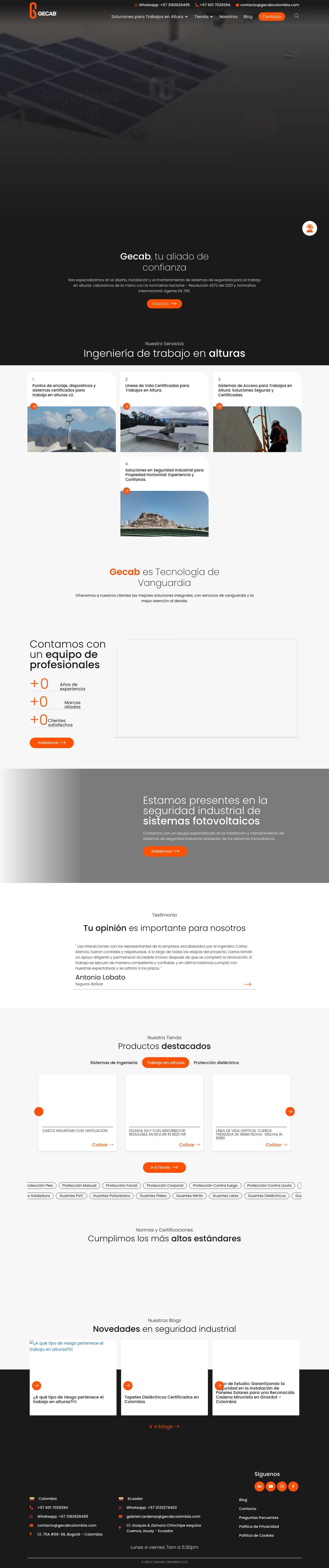 Trabajo en Alturas y Seguridad Industrial - Gecab Colombia - Full Screenshot