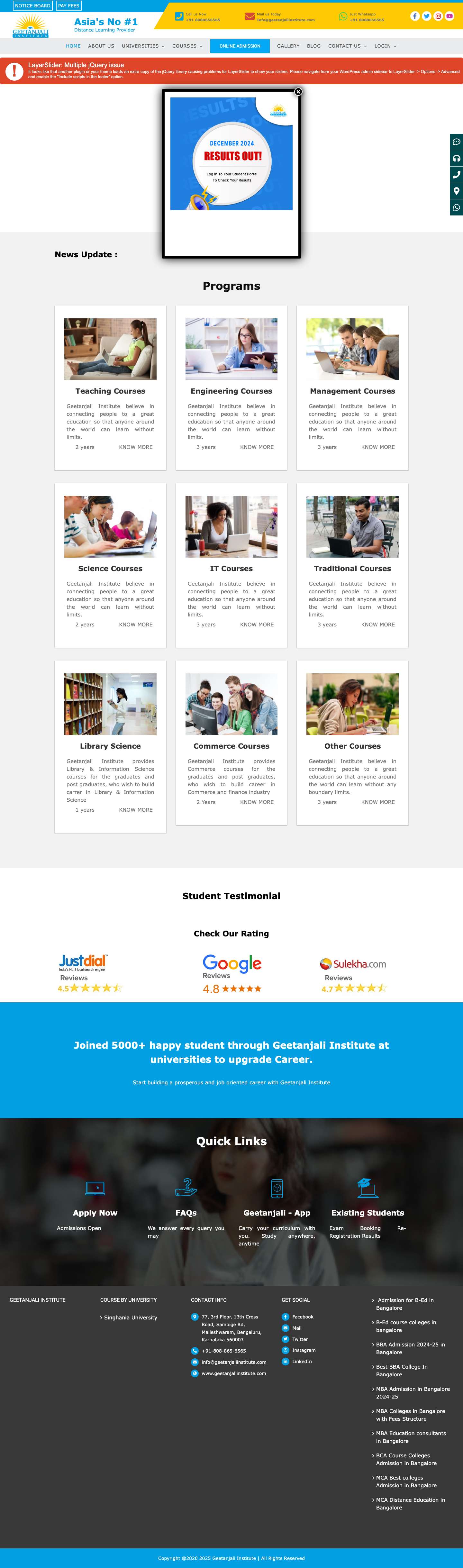 Best Correspondence College in Bangalore | Geetanjali Institute - Full Screenshot