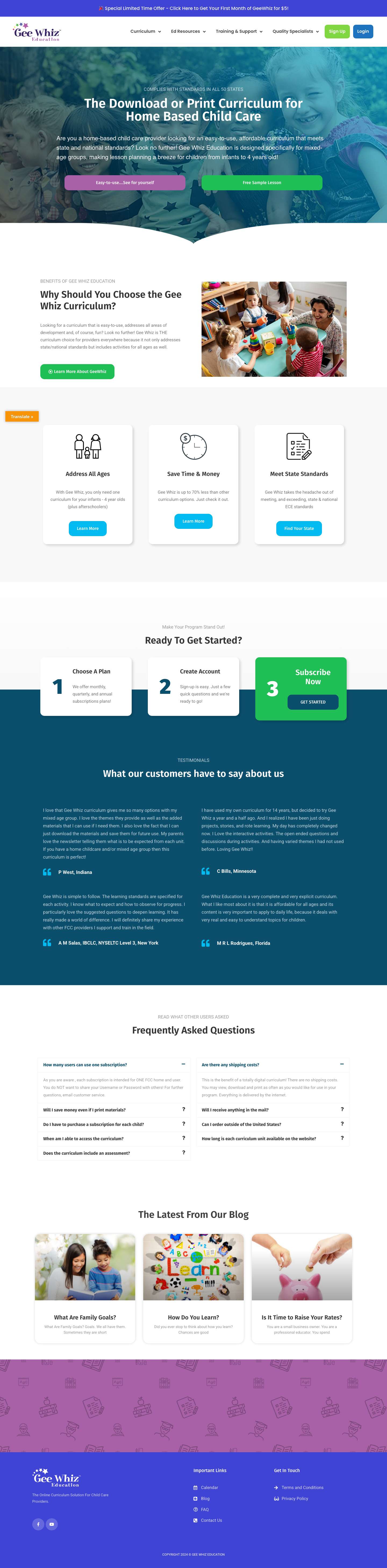 Family Child Care Curriculum - GeeWhiz Education - Full Screenshot