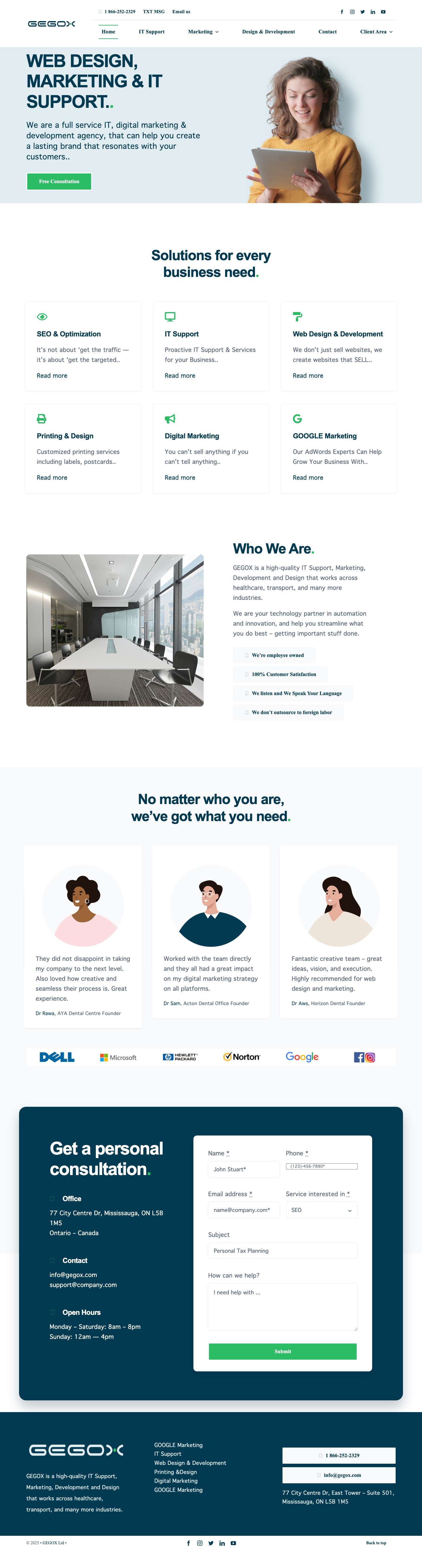 GEGOX Ltd – IT Support, digital marketing & development agency In Mississauga - Full Screenshot