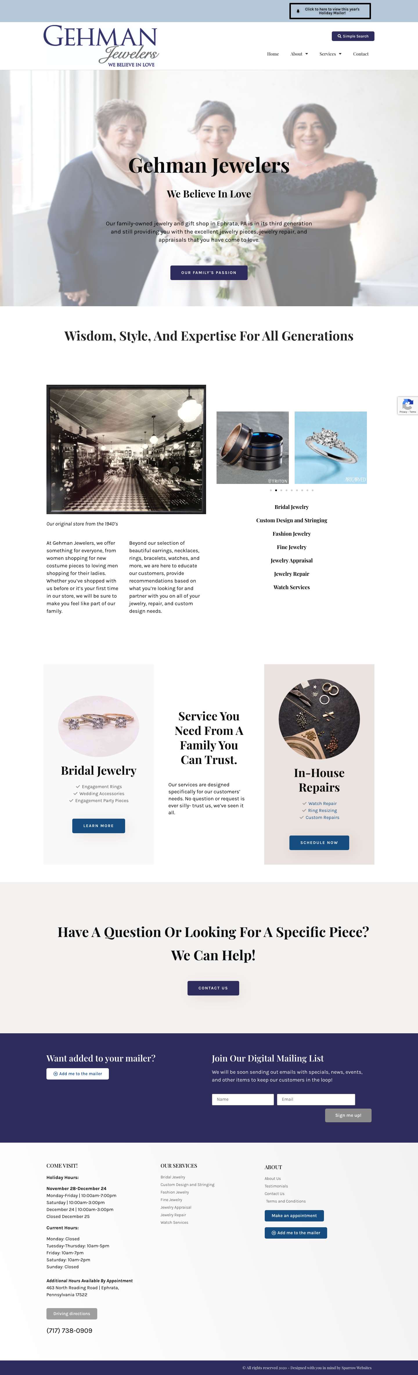 Gehman Jewelry – Timeless, Custom, Family-Owned Jewelers | Ephrata, PA - Full Screenshot
