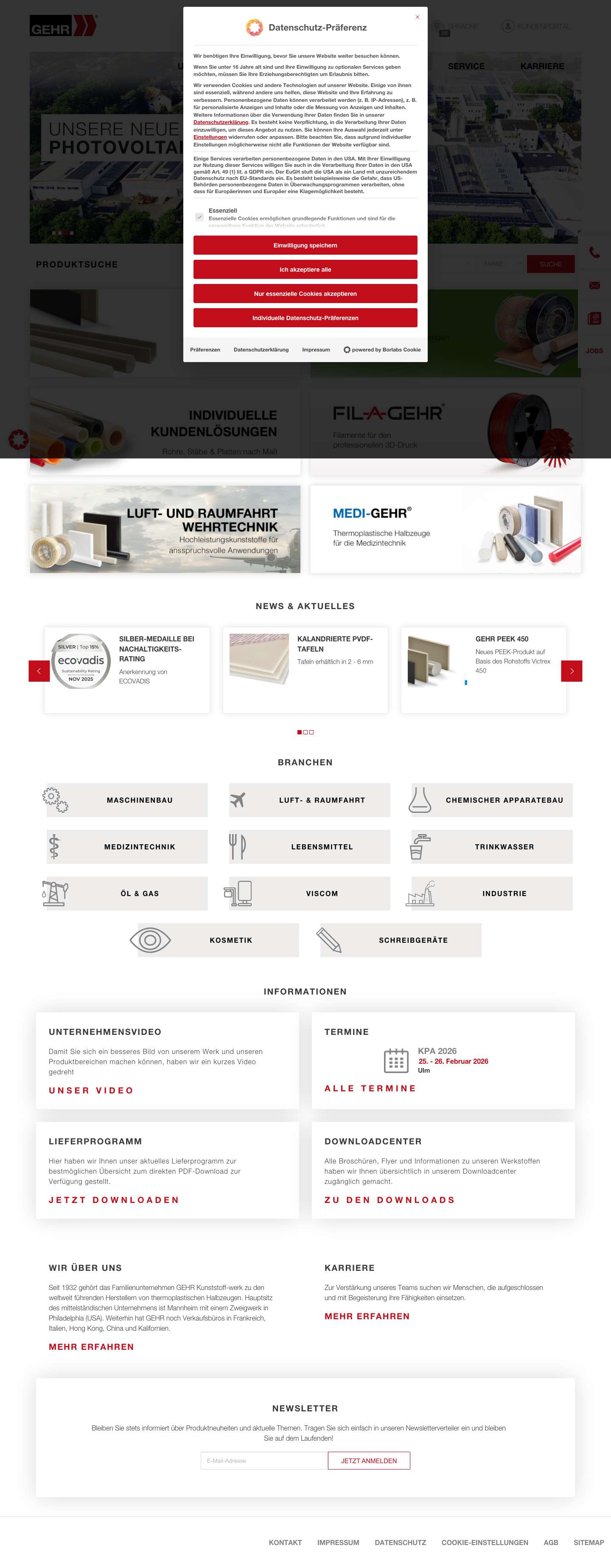 GEHR GmbH | Plastics engineered by GEHR | Kunstoff-HalbzeugeElement 4Element 5Element 1Element 6Element 3Element 1Element 8Element 7 - Full Screenshot