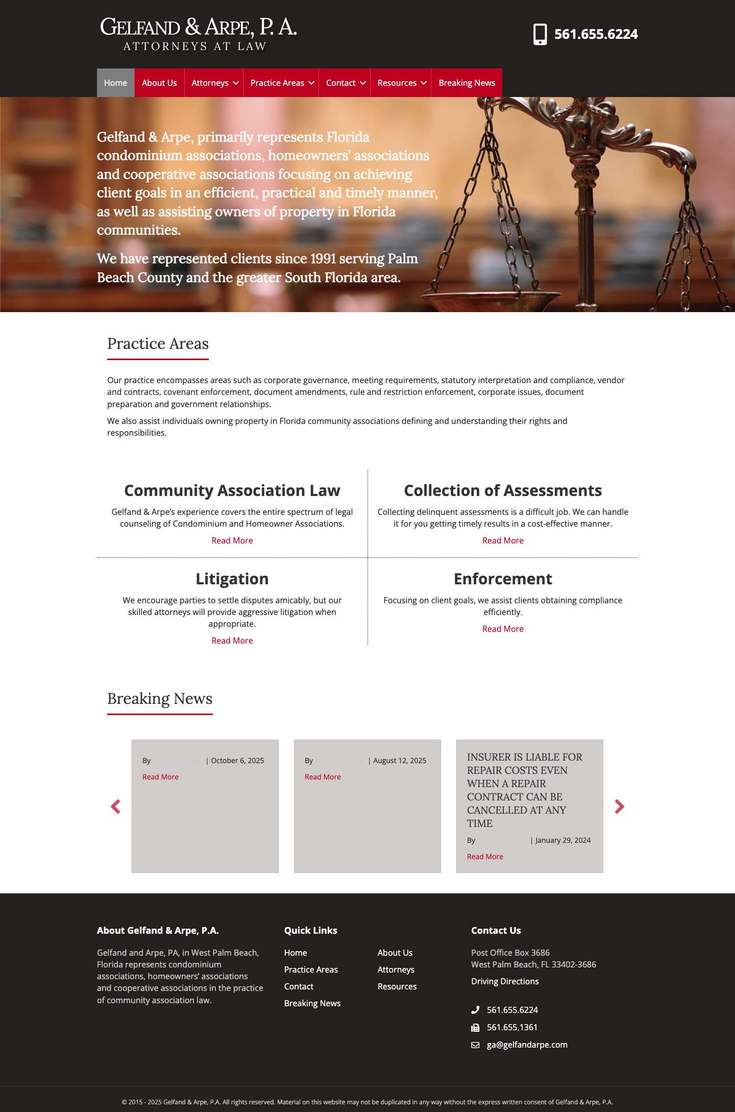 Gelfand & Arpe Community, Condominium, Homeowners' Association Law Florida - Full Screenshot