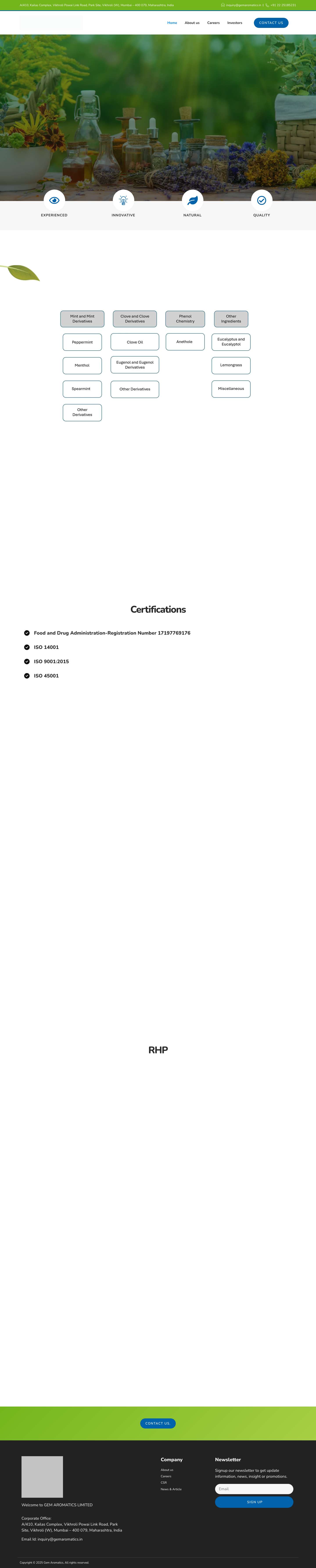 Gem Aromatics Limited – Aromatic Chemicals and Oils - Full Screenshot
