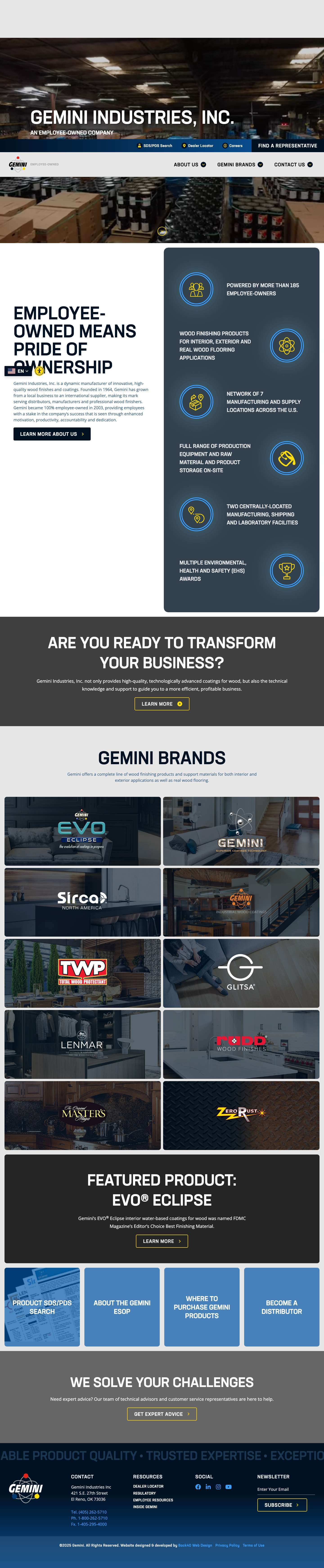 Wood Stain, Wood Finish & Wood Coatings Company | Gemini Industries - Full Screenshot