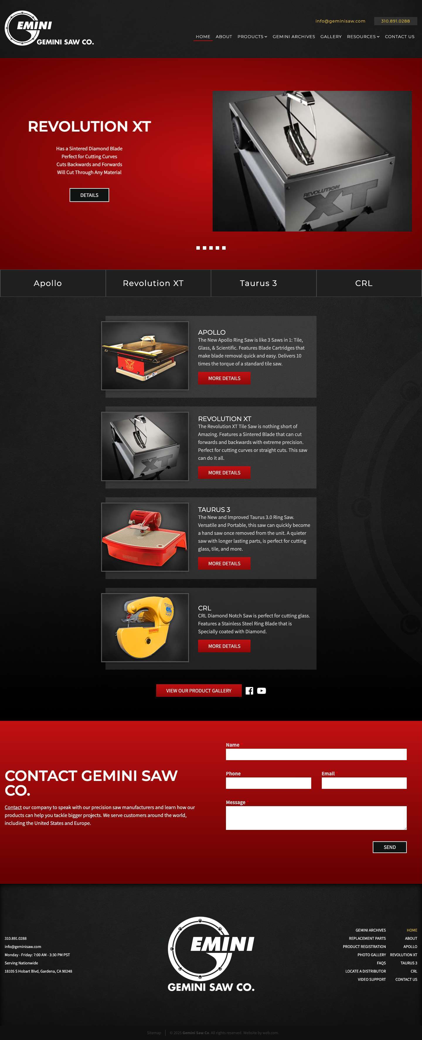 Precision Saw Manufacturers | Gemini Saw Company Inc. - Full Screenshot