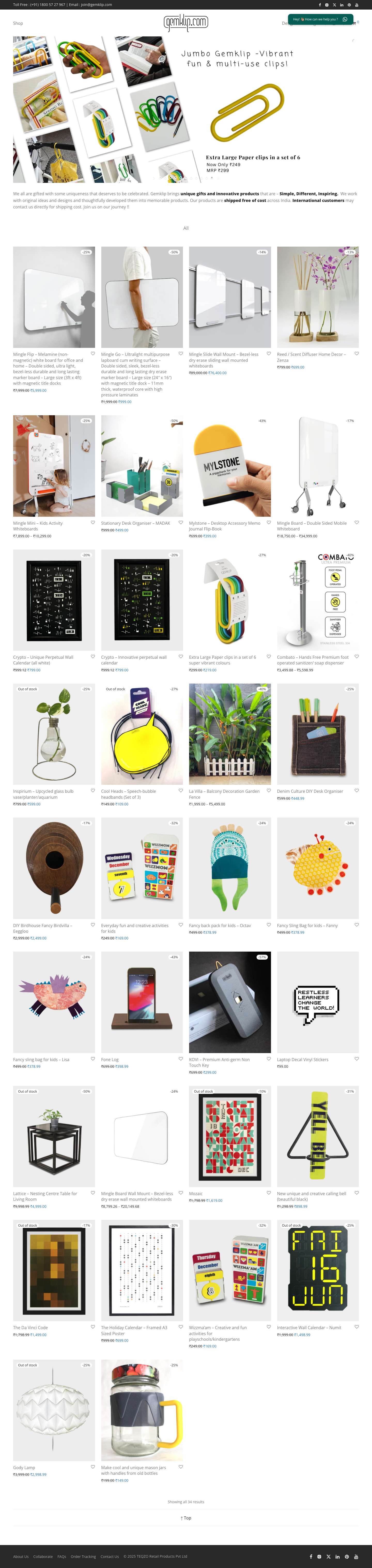Unique Gifts and Innovative Products Online India - Gemklip Design Store - Full Screenshot