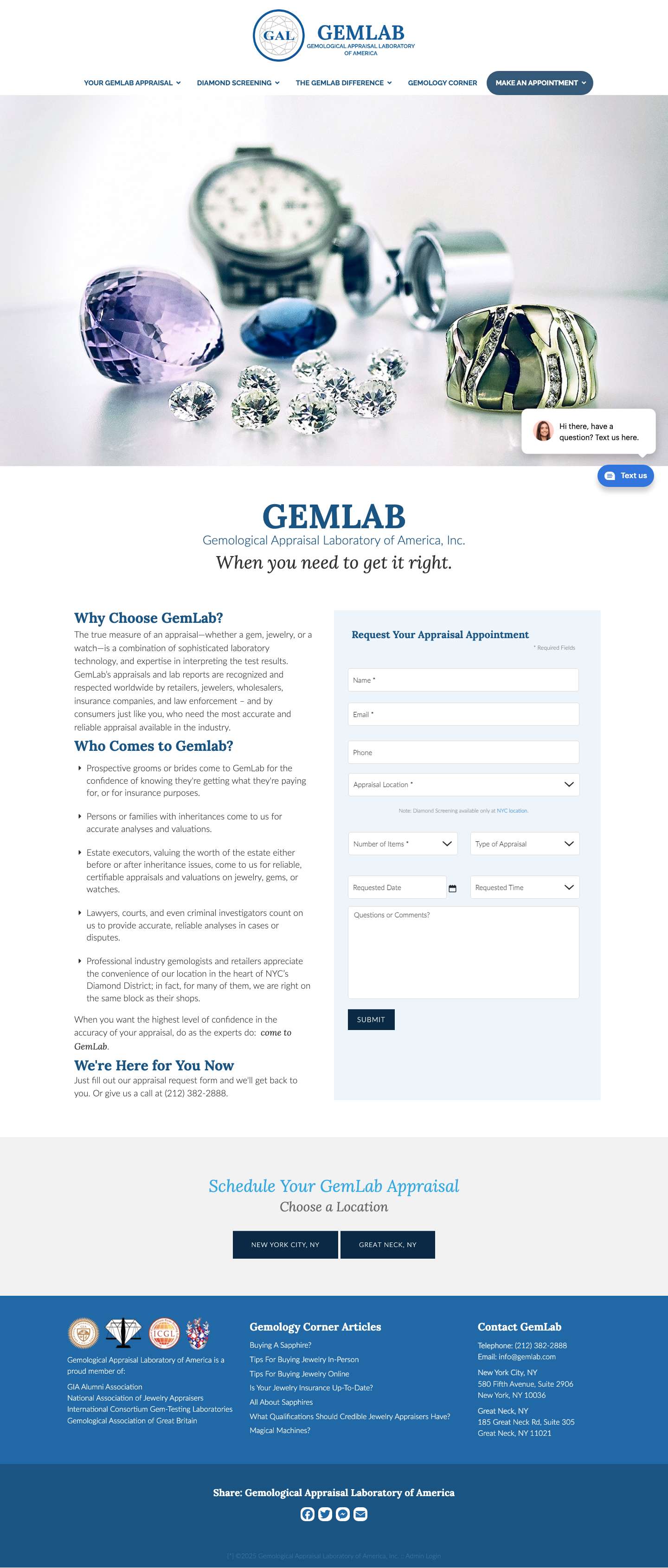 Diamond Appraisal NYC | Gemological Appraisal Laboratory of America, Inc. | Diamond/Jewelry Appraisal & Laboratory Certificates for Insurance, Trade, Estate and Tax Purposes - Full Screenshot