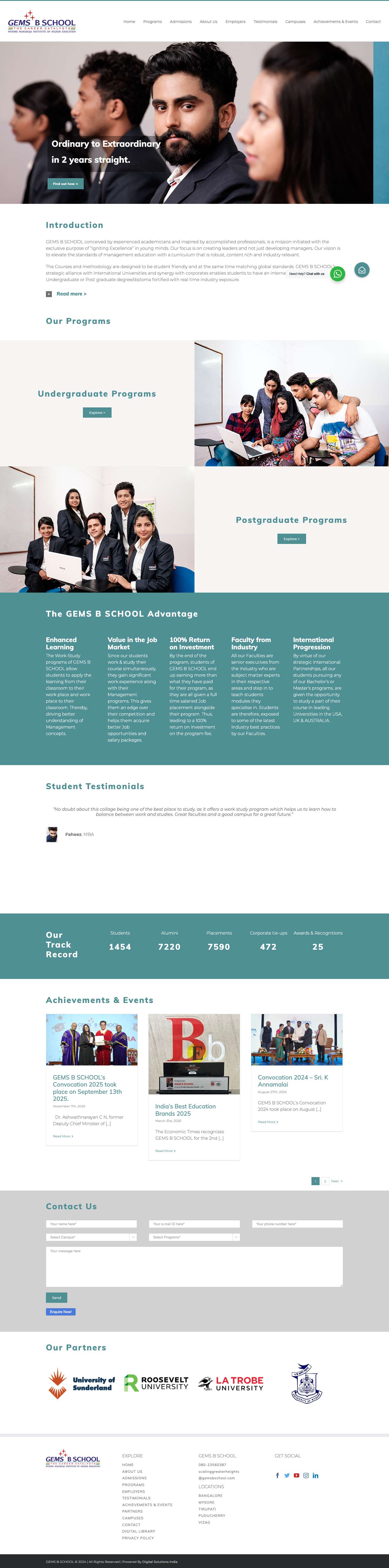 Top B School in Bangalore, Best MBA Institute in Bangalore, India - Gems B School - Full Screenshot