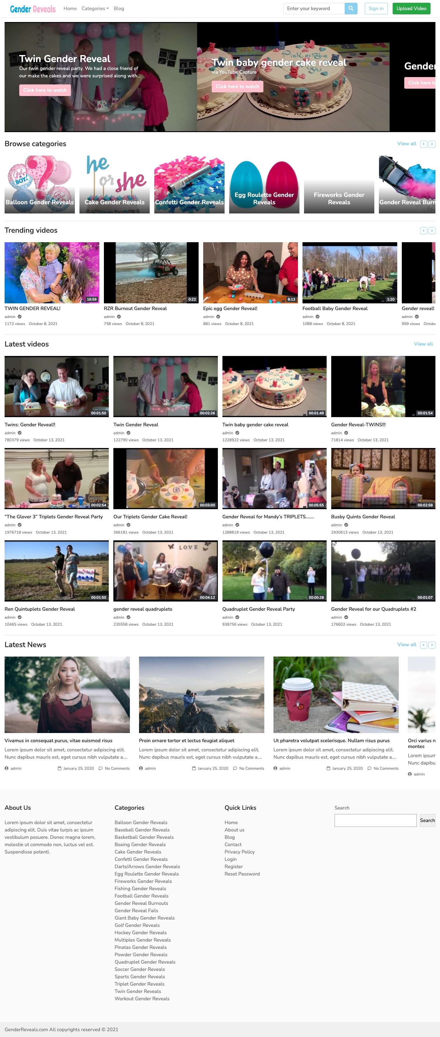 GenderReveals.com – gender reveal ideas, gifts & supplies – Gender reveal ideas and supplies - Full Screenshot