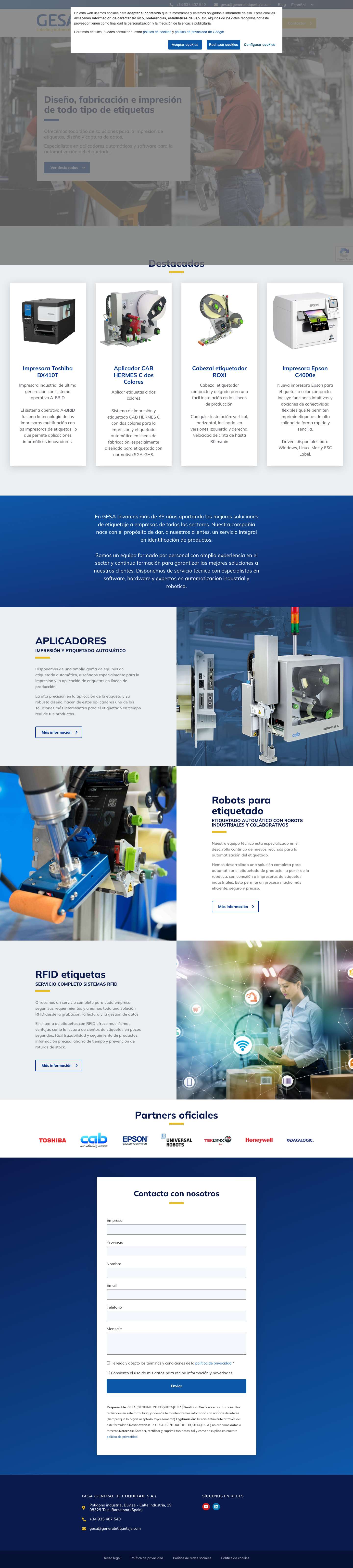 Diseño e impresión de etiquetas. Captura datos | GESA - Full Screenshot