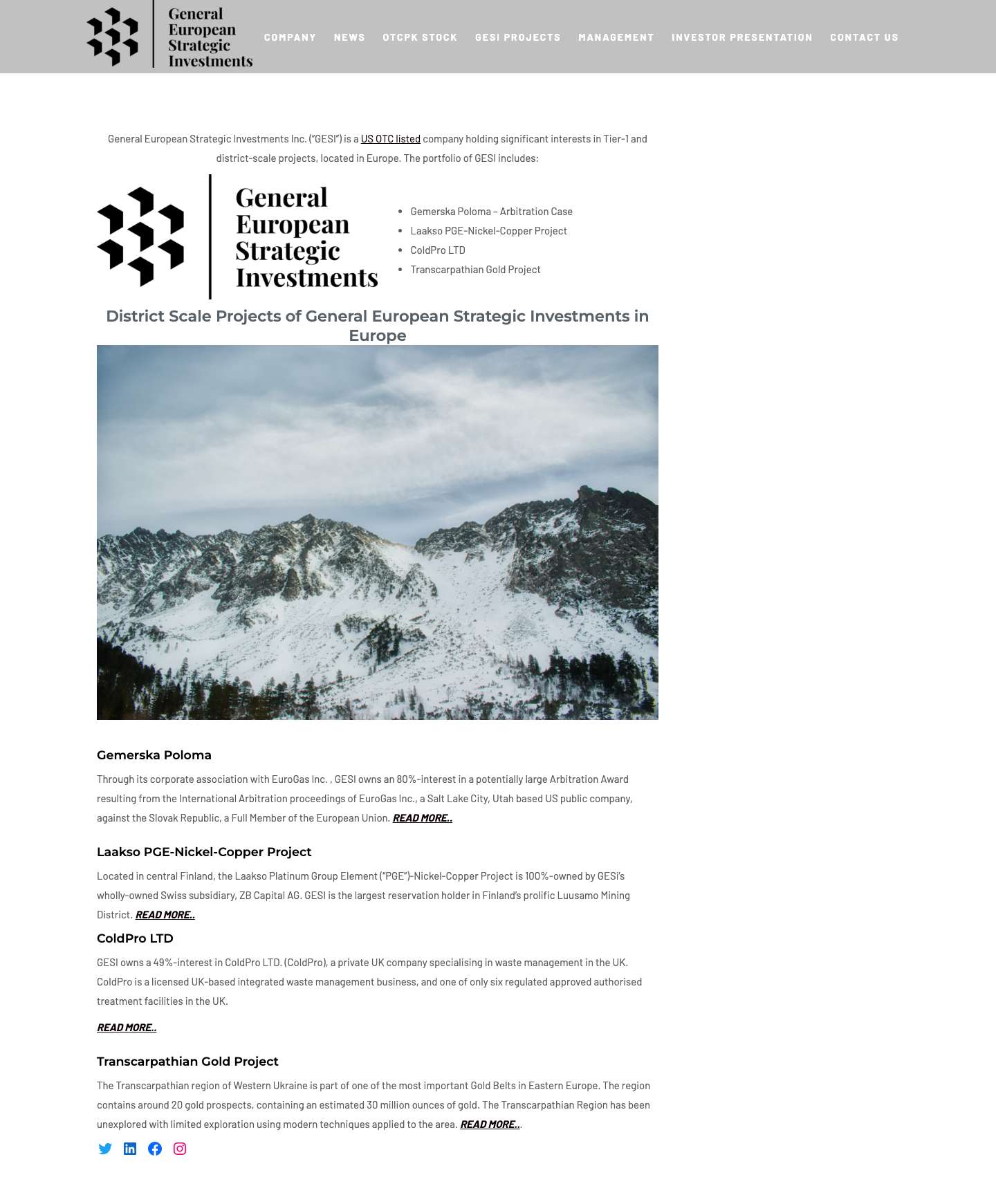 General European Strategic Investments | Company - Full Screenshot