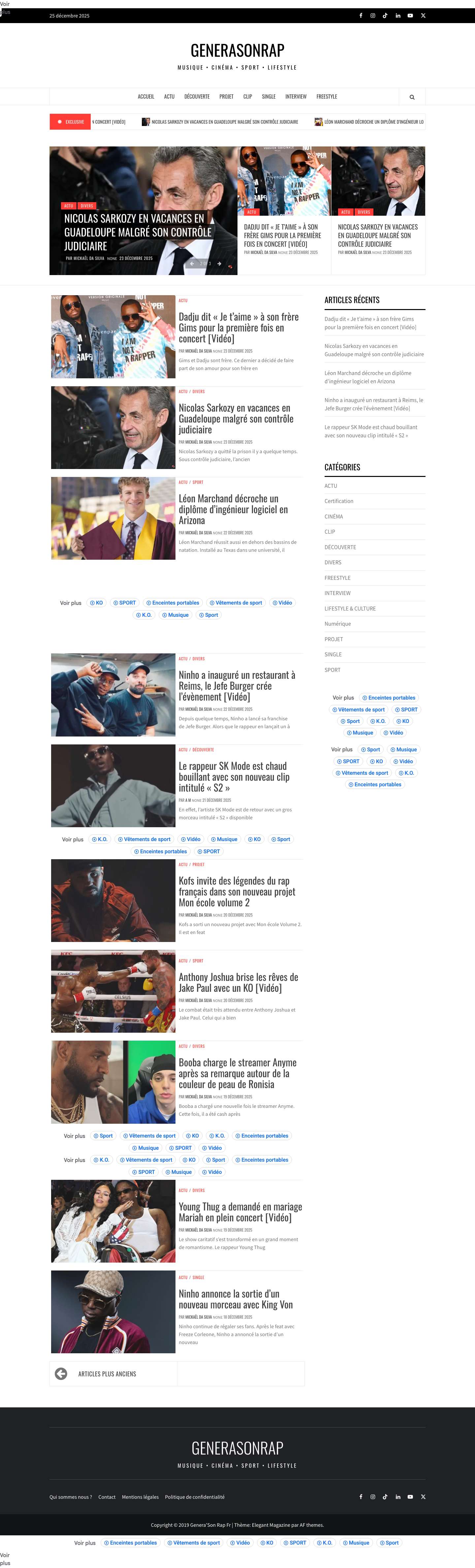 Generasonrap : Musique • Cinéma • Sport • Lifestyle - Full Screenshot