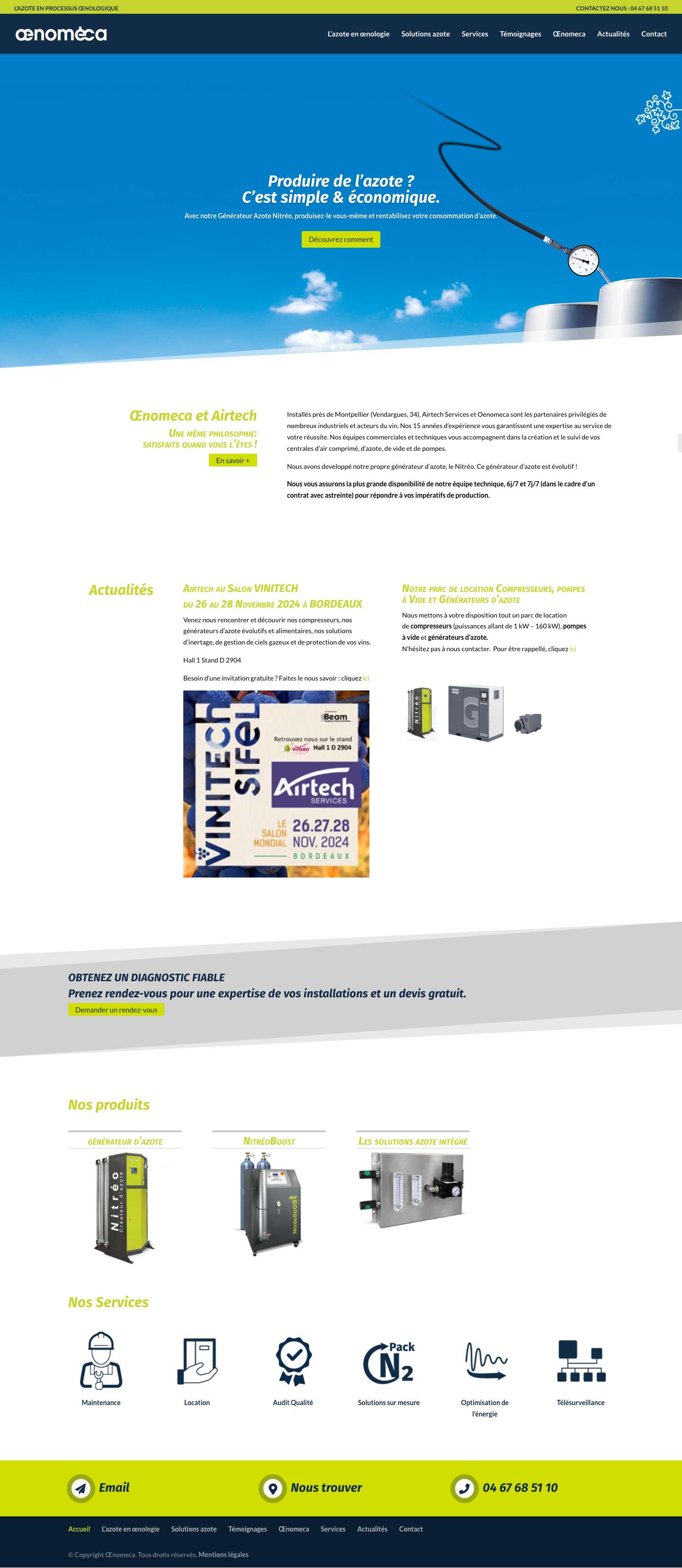 Générateurs d'azote pour l'oenologie - Œnomeca - Full Screenshot