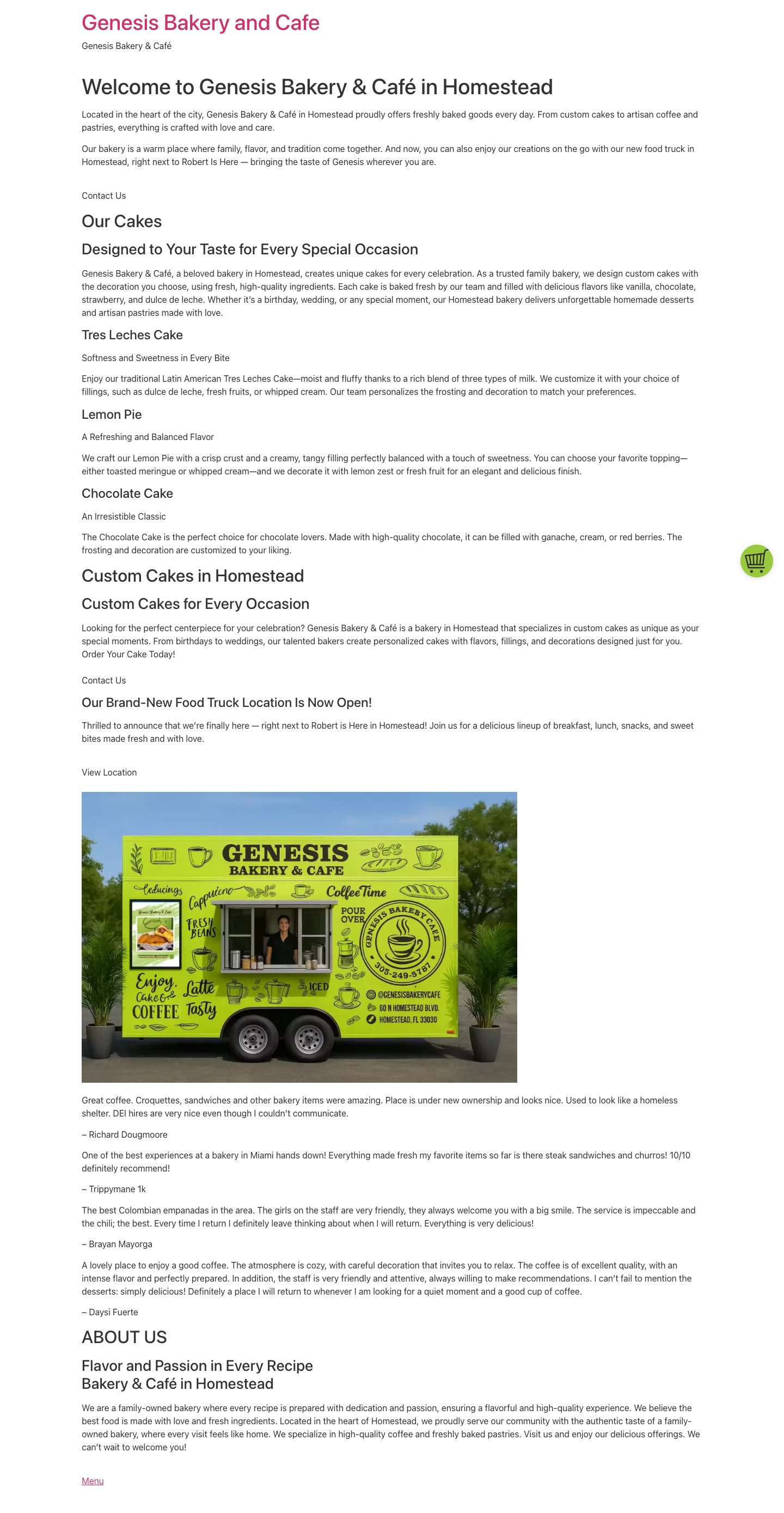 Bakery & Café in Homestead | Genesis Bakery & Café - Full Screenshot