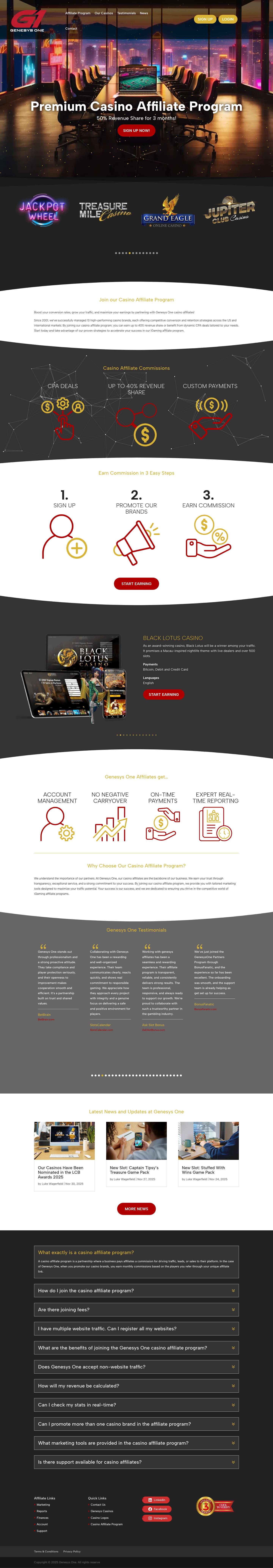 Top Casino Affiliate Program by Genesys One since 2001 - Full Screenshot