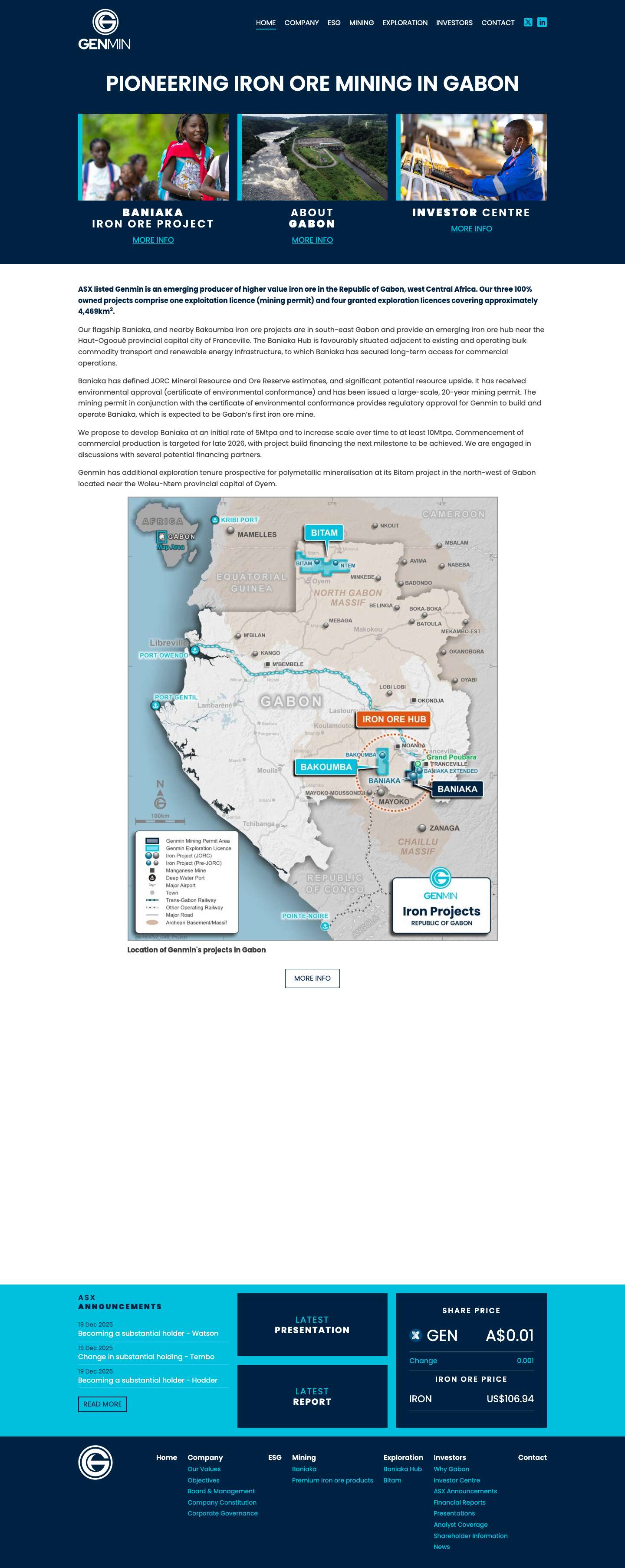 GENMIN - Pioneering Iron Ore Mining in GabonVisit our TwitterVisit our LinkedInarrow-circle-o-downmenu-circlecross-circlelinkedinfacebookpinterestyoutubersstwitterinstagramfacebook-blankrss-blanklinkedin-blankpinterestyoutubetwitterinstagram - Full Screenshot