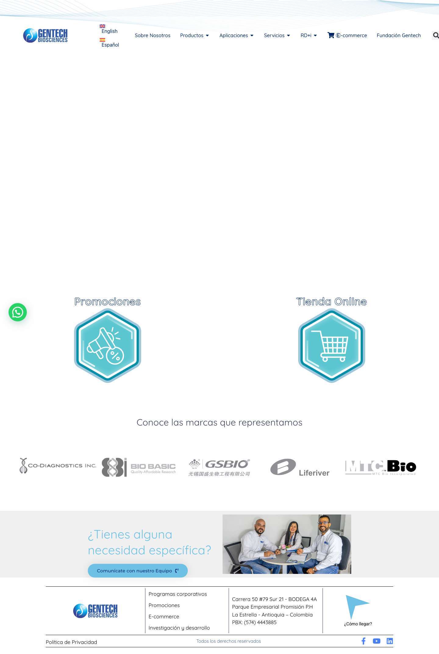 Gentech Biosciences SAS – En Gentech Biosciences nos especializamos en Biología Molecular: equipos de laboratorio, reactivos, diagnóstico veterinario, diagnóstico clínico. - Full Screenshot