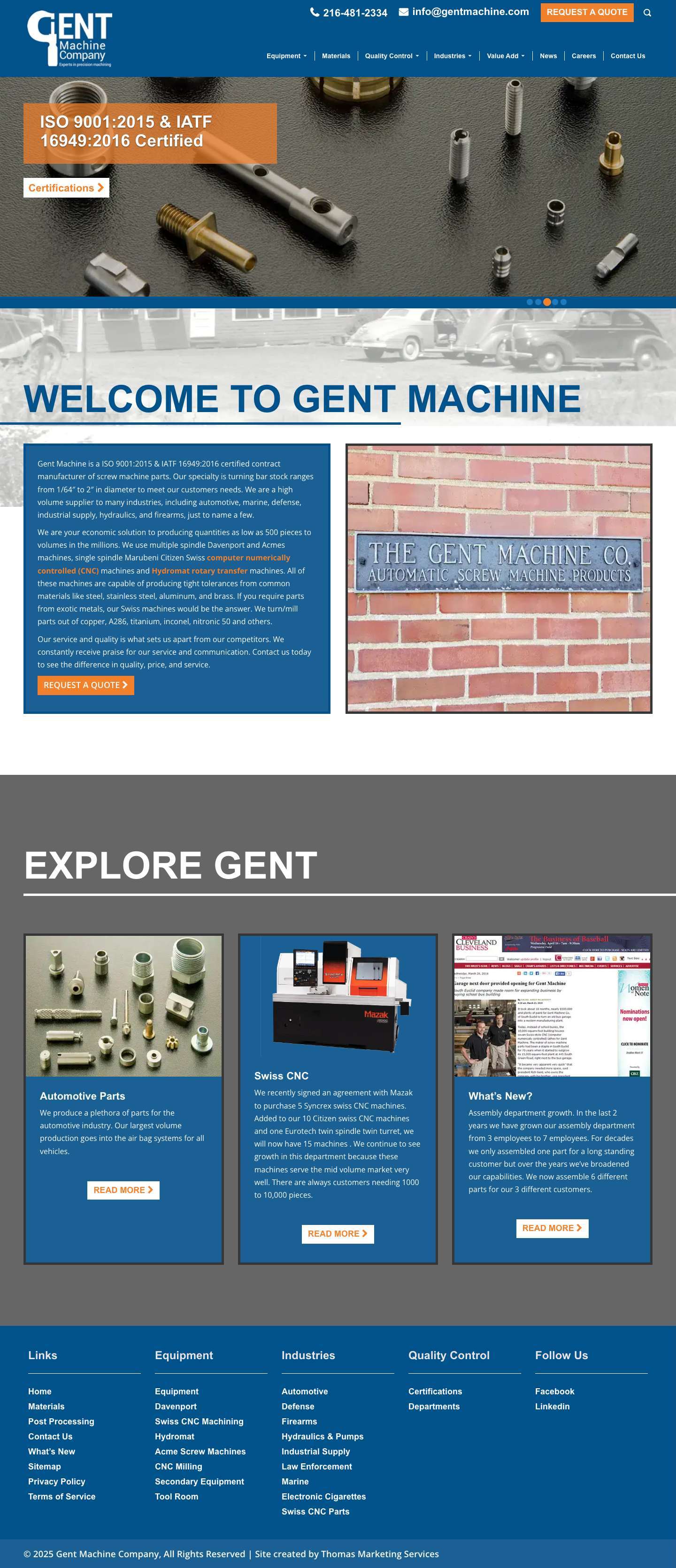 CNC Machining Company & Screw Parts | Gent Machine - Full Screenshot