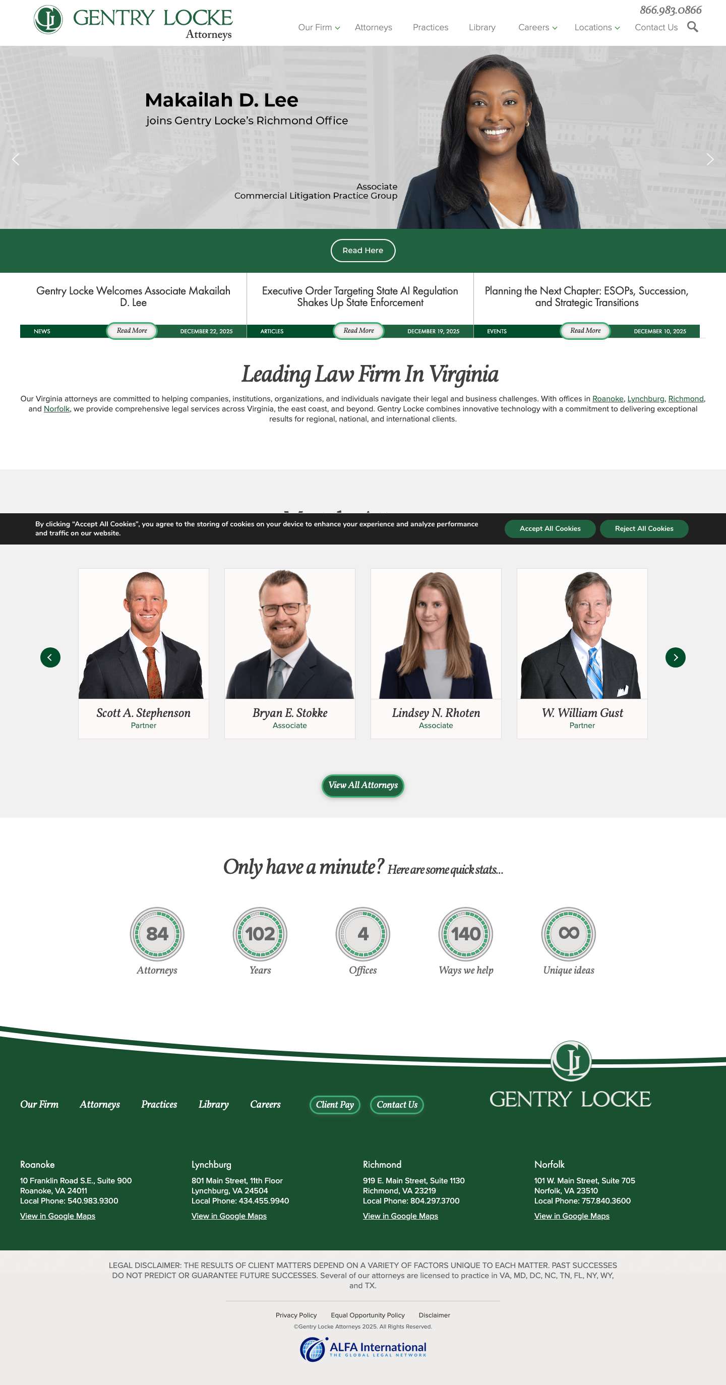 Gentry Locke Attorneys | Virginia Law Firm - Full Screenshot