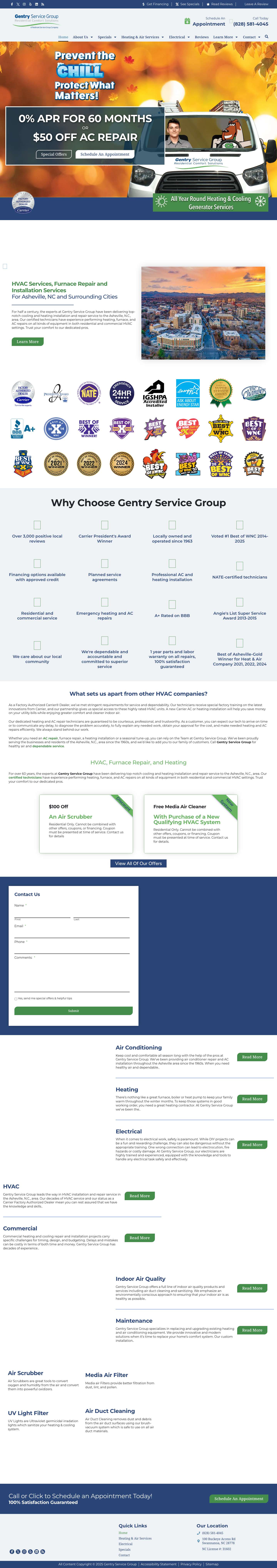 Furnace Repair and Installation Services | HVAC Contractor | Furnace Fix | HVAC Contractors Near Me | Asheville, NC | Gentry Service Group - Full Screenshot