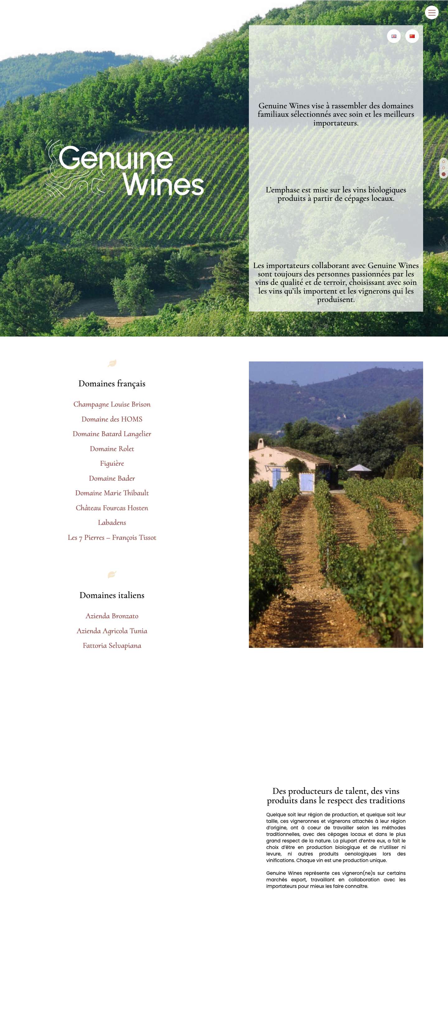 Genuine Wines Vins biologiques • cépages locaux, domaines familiaux - Full Screenshot