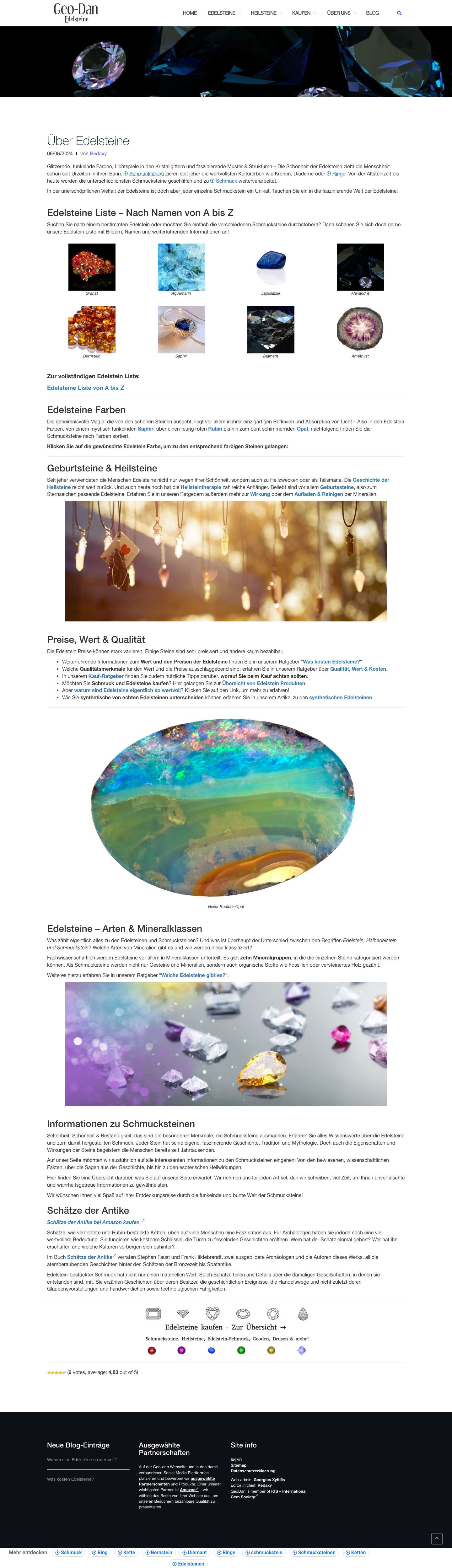 Über Edelsteine - Selten, Schön & Beständig - Ein Überblick - Full Screenshot