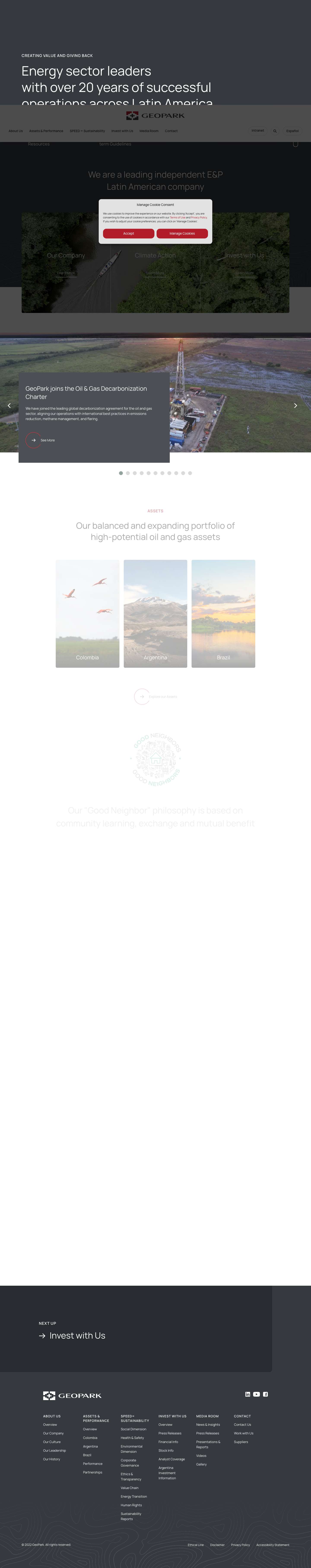 Home - GeoPark - oil and gas explorer - Full Screenshot