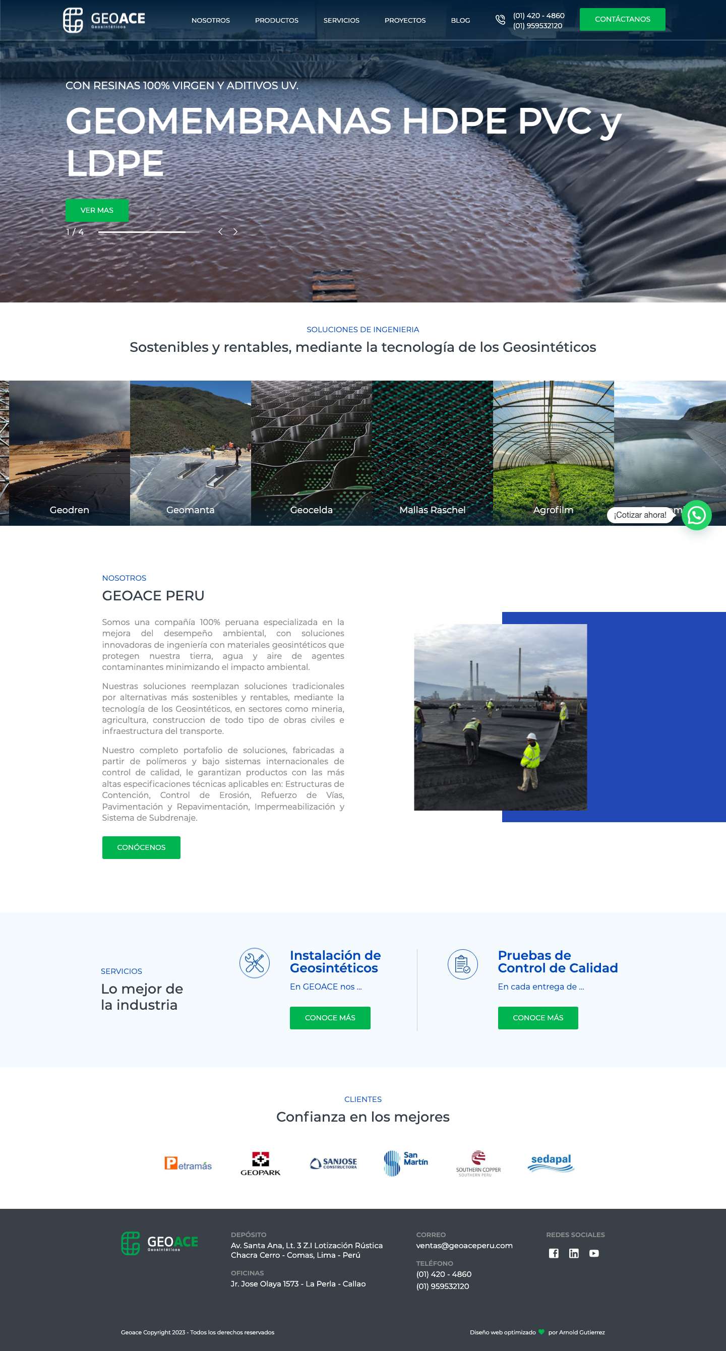 Venta e Instalación de Geotextiles y Geomembranas | GEOACE GEOACE PERÚJoinchat - Full Screenshot