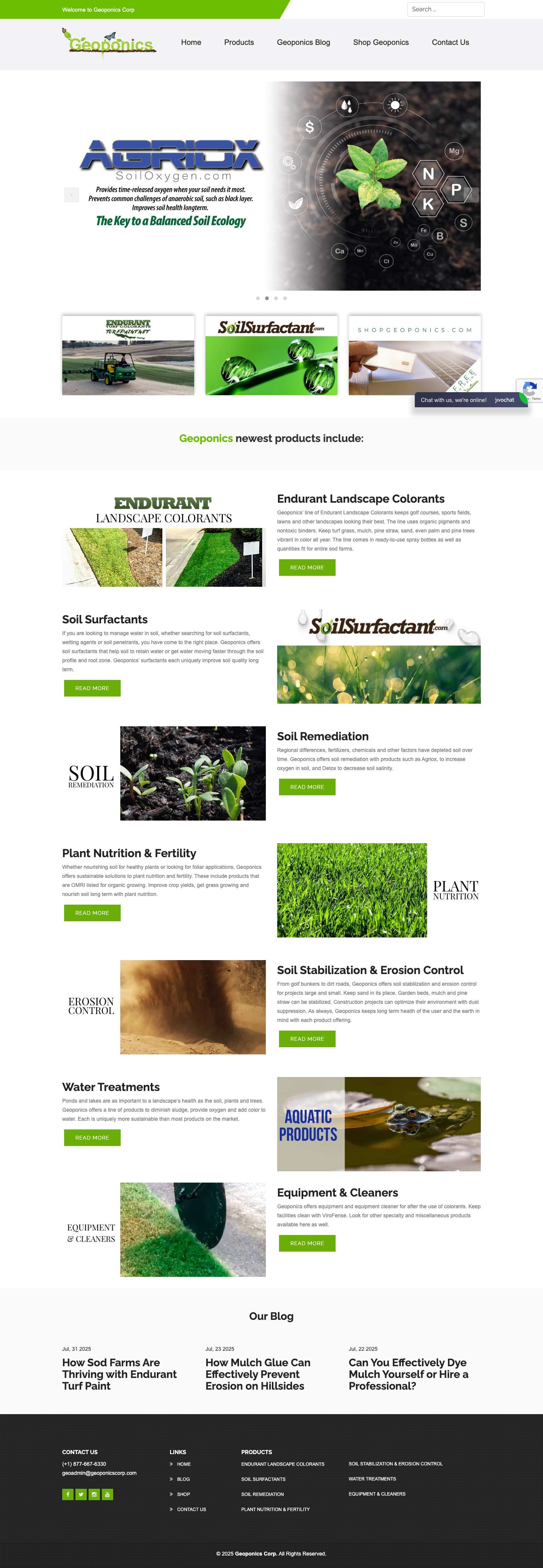 Geoponics Corporation – Environmentally friendly products for lawns, sports turf, landscapes and ponds. - Full Screenshot