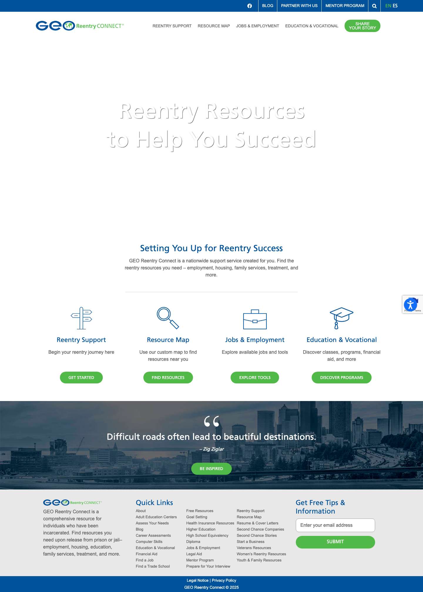 GEO Reentry Connect | Reentry Resources to Help You Succeed - Full Screenshot