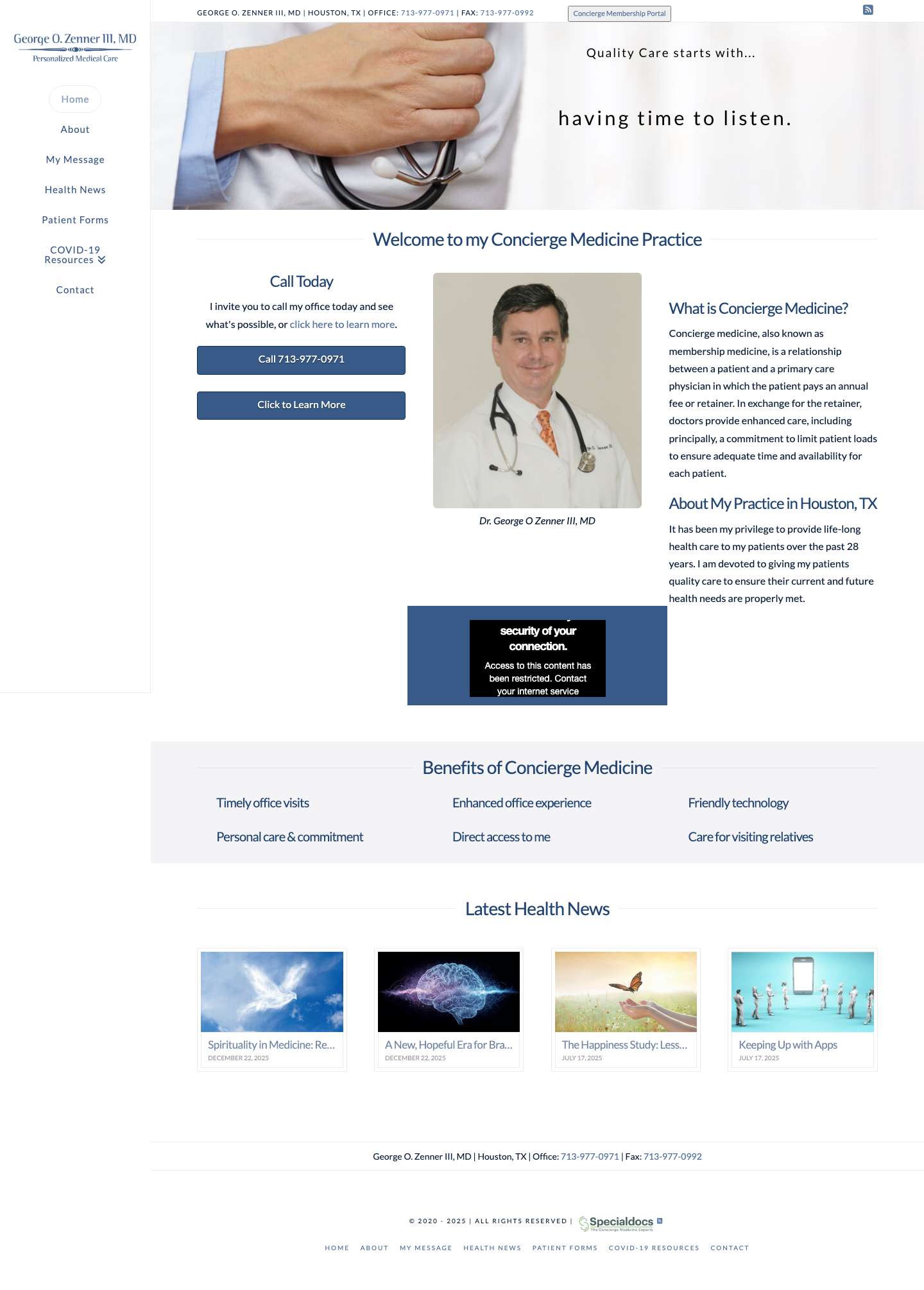 Concierge Medicine | George O. Zenner III, MD | Houston, TX - Full Screenshot