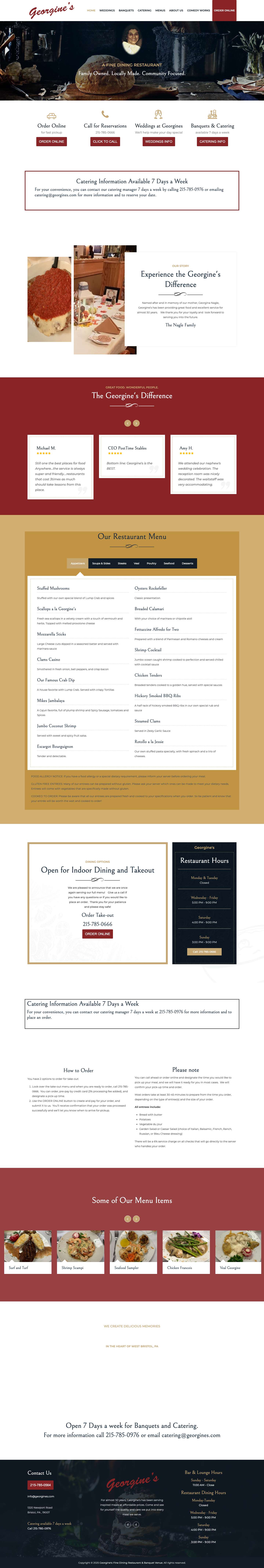 Home - Georgine's: Fine Dining Restaurant & Banquet Venue - Full Screenshot