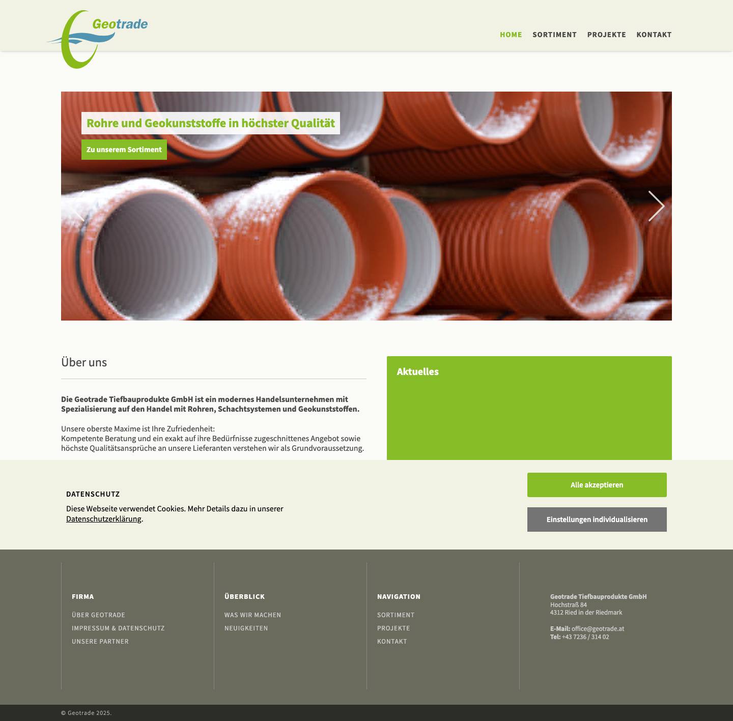 Geotrade – Rohre und Geokunststoffe in hochster Qualität - Full Screenshot