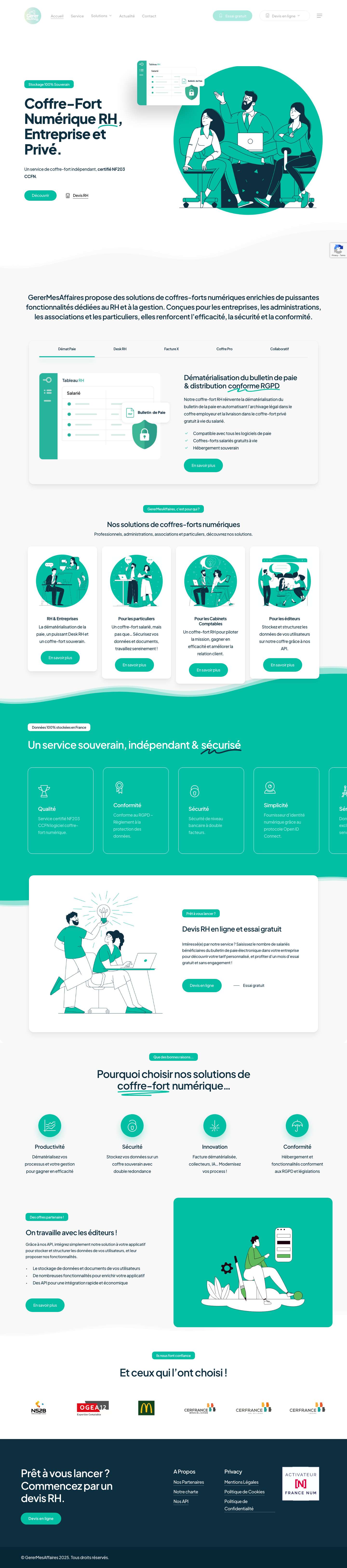 Coffre-fort RH Entreprise et privé certifié NF203 - GererMesAffaires - Full Screenshot