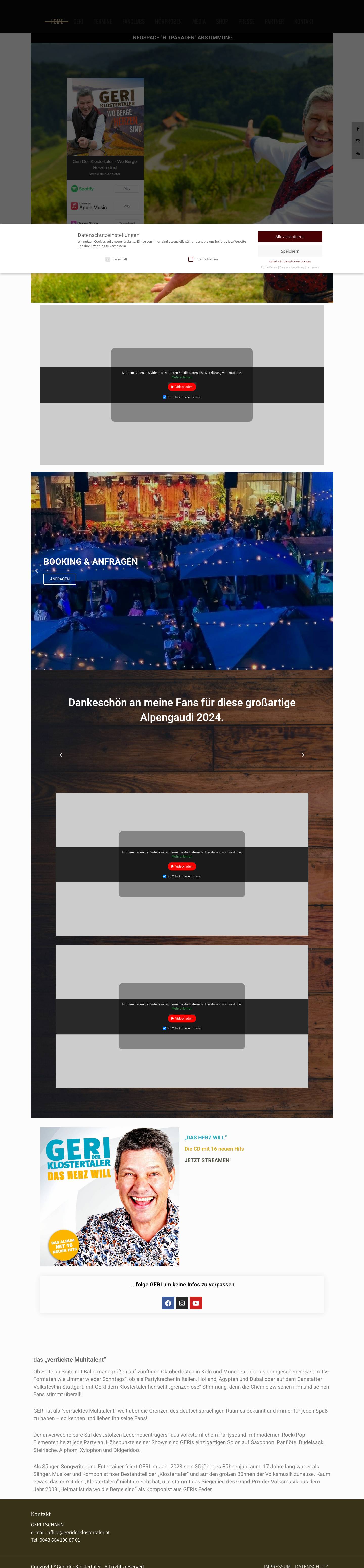 Startseite - Offizielle Homepage von Geri der Klostertaler - Full Screenshot