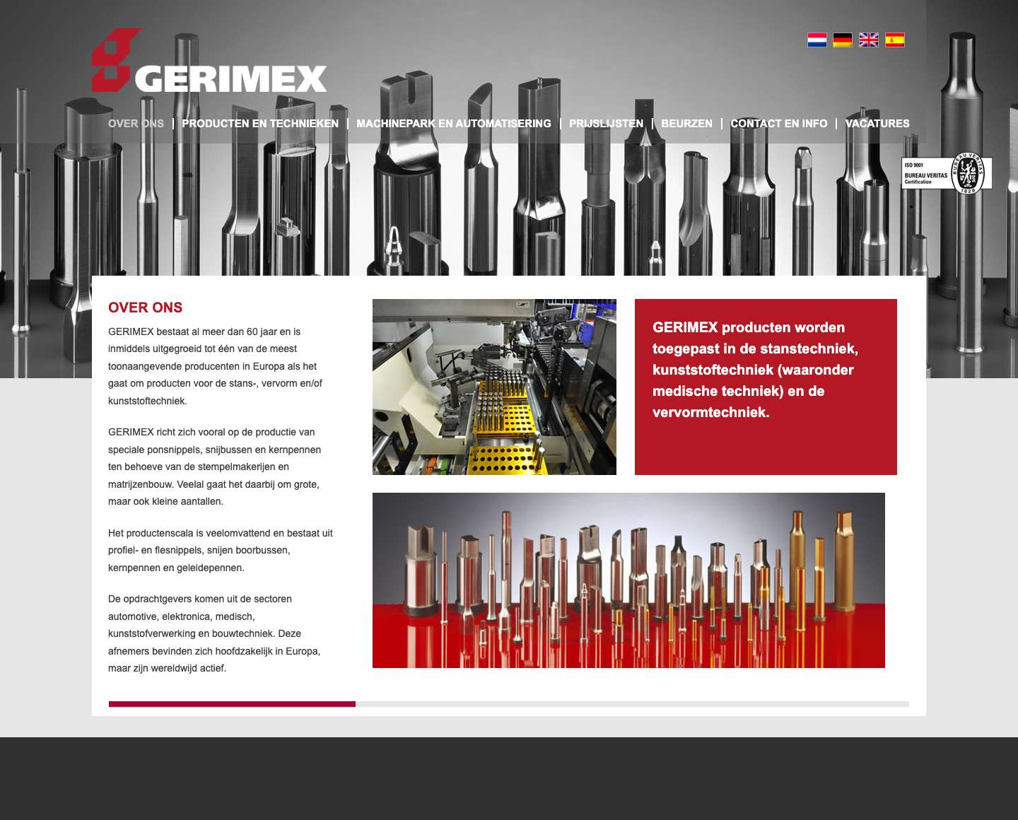 Productie van speciale ponsnippels, snijbussen en kernpennen - Gerimex - Full Screenshot