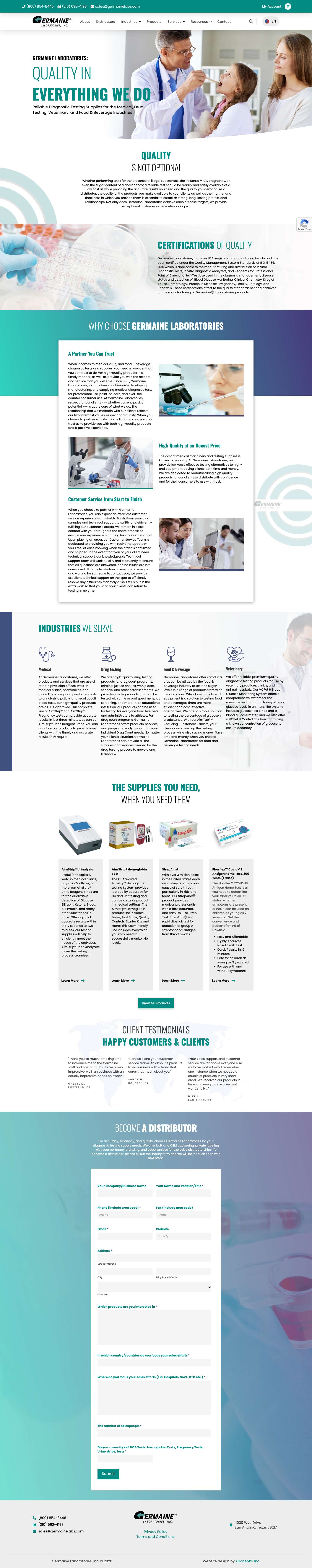 High-Quality Medical Supplies & Diagnostic Tests | Germaine Laboratories - Full Screenshot