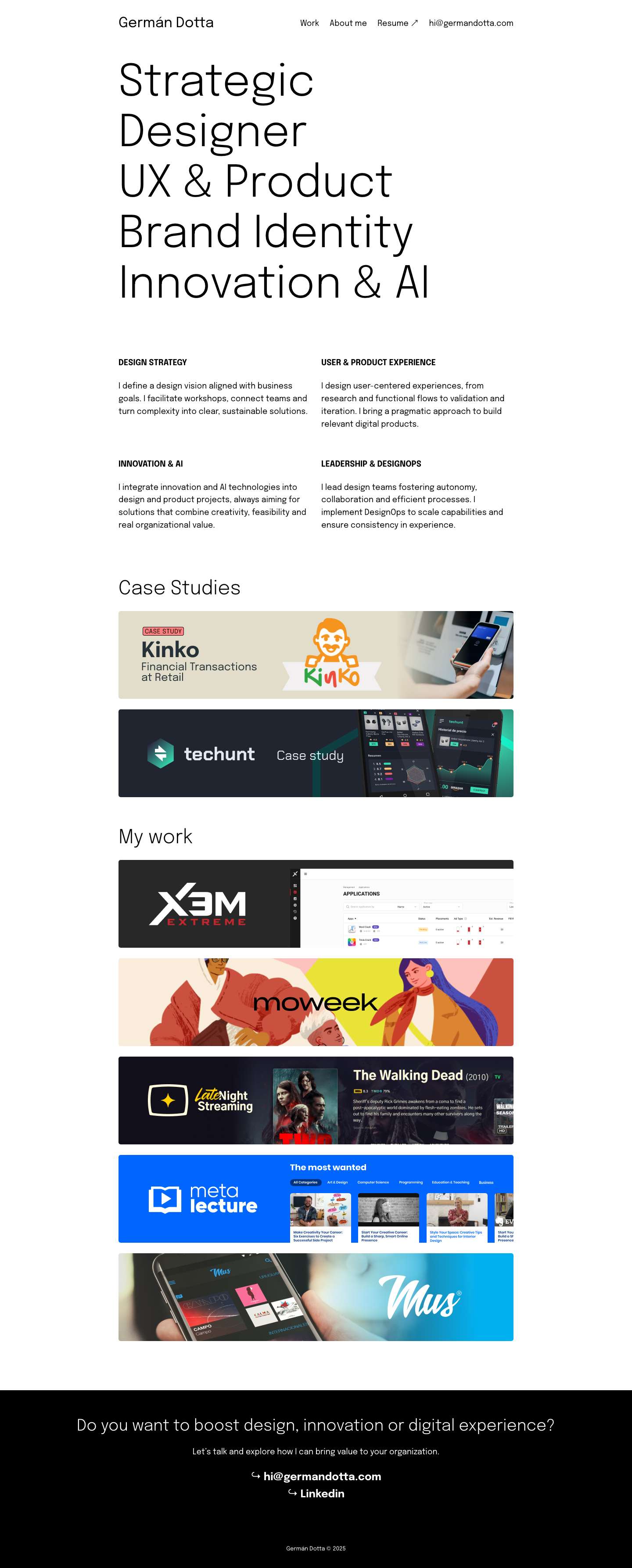 Germán Dotta — Strategic Designer · UX & Product · Brand Identity Innovation & AI - Full Screenshot
