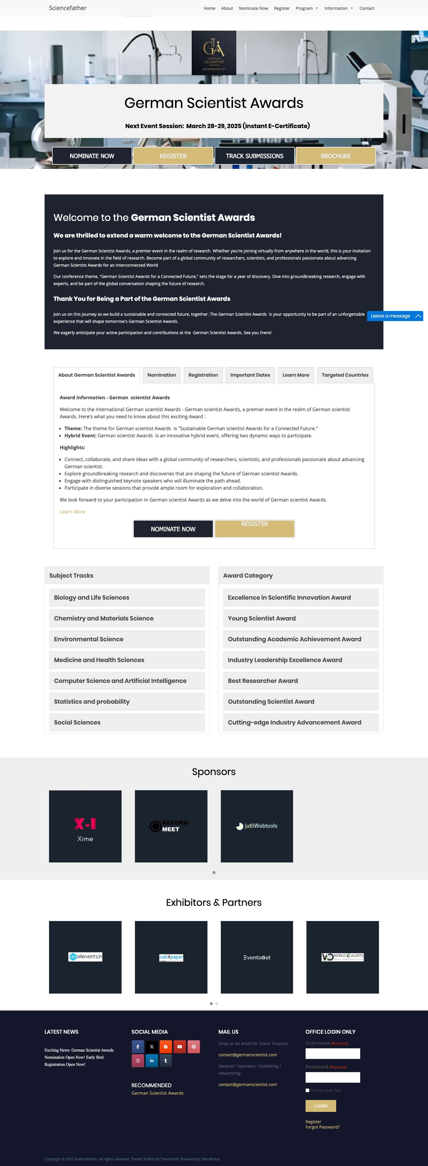 German scientist Awards | Nominate Now | Register | Sciencefather | Research Awards Germany - Full Screenshot